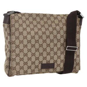 Authentic GUCCI GG Canvas Shoulder Bag Beige Silver 146236
